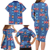 Fiji Masi Tapa Family Matching Long Sleeve Bodycon Dress and Hawaiian Shirt Coat Of Arms - Polynesian Pride