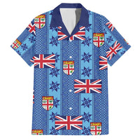 Fiji Masi Tapa Family Matching Off Shoulder Maxi Dress and Hawaiian Shirt Coat Of Arms LT05 Dad's Shirt - Short Sleeve Blue - Polynesian Pride
