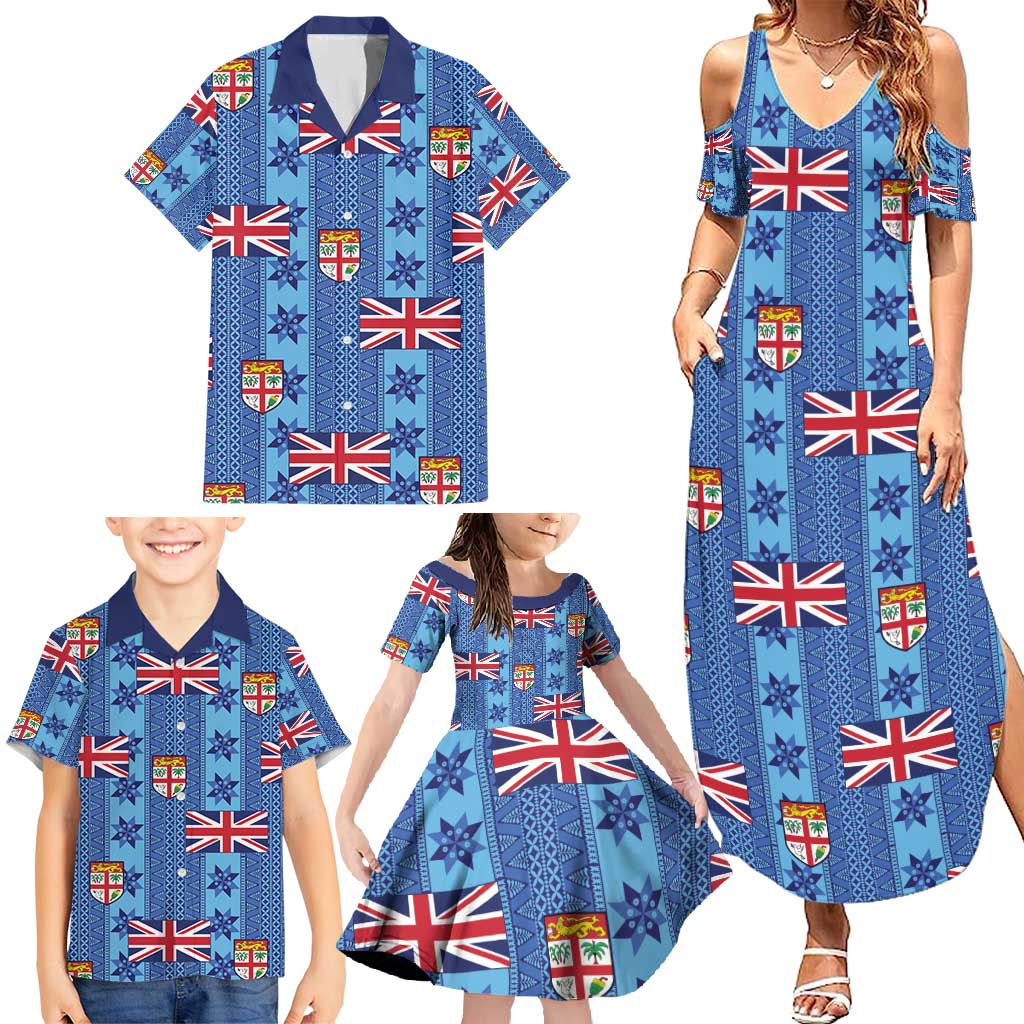 Fiji Masi Tapa Family Matching Summer Maxi Dress and Hawaiian Shirt Coat Of Arms - Polynesian Pride