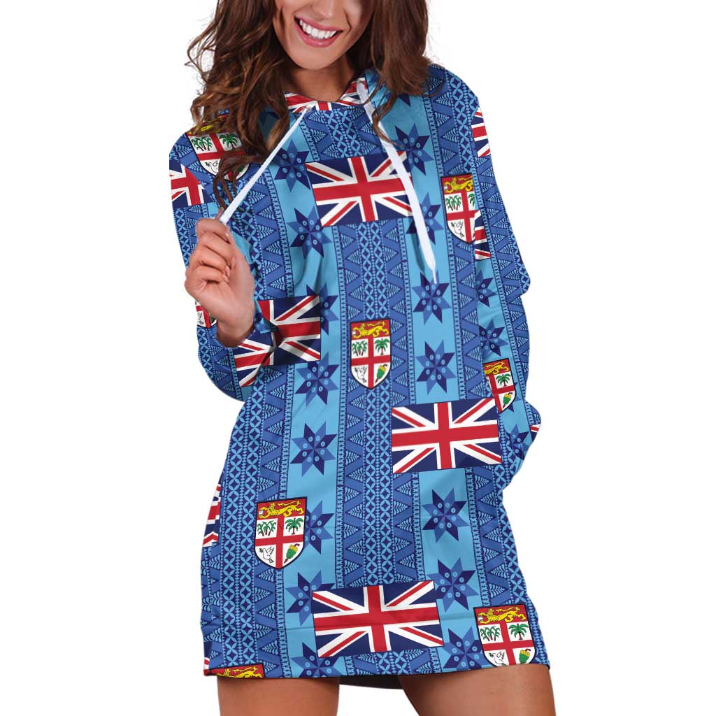 Fiji Masi Tapa Hoodie Dress Coat Of Arms LT05 Blue - Polynesian Pride