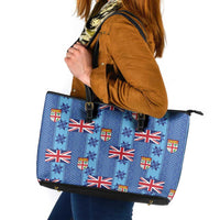 Fiji Masi Tapa Leather Tote Bag Coat Of Arms LT05 Blue - Polynesian Pride