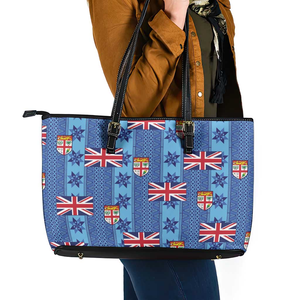 Fiji Masi Tapa Leather Tote Bag Coat Of Arms LT05 - Polynesian Pride