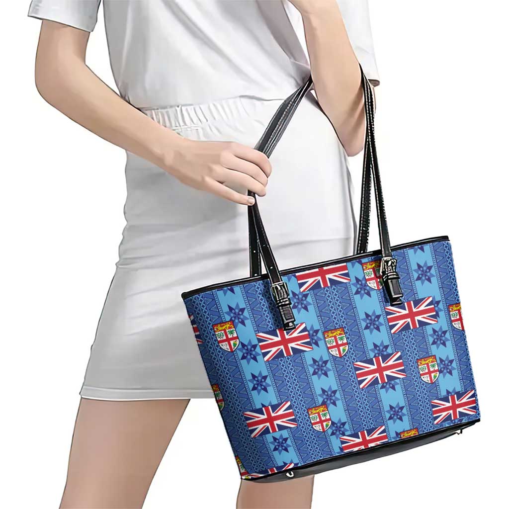 Fiji Masi Tapa Leather Tote Bag Coat Of Arms LT05 - Polynesian Pride