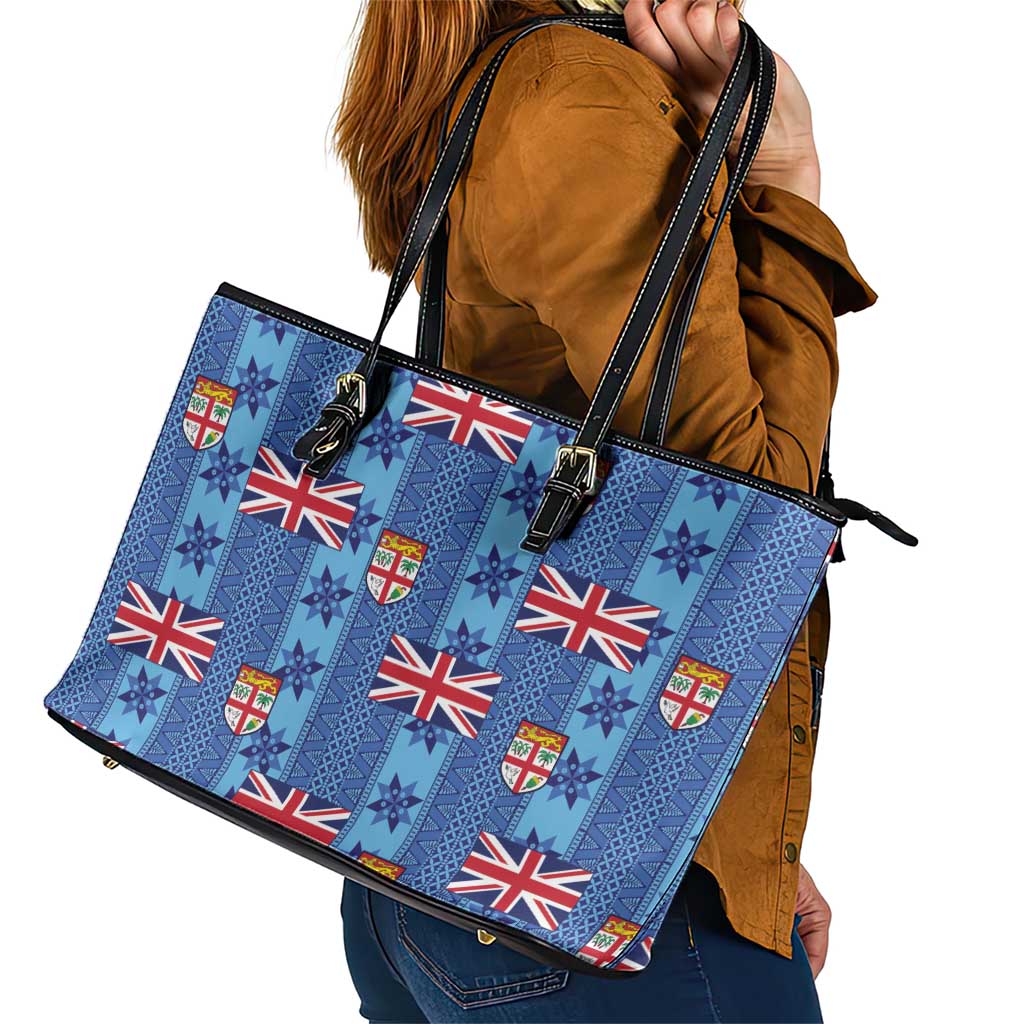 Fiji Masi Tapa Leather Tote Bag Coat Of Arms LT05 - Polynesian Pride