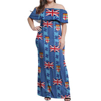 Fiji Masi Tapa Off Shoulder Maxi Dress Coat Of Arms - Polynesian Pride