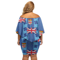 Fiji Masi Tapa Off Shoulder Short Dress Coat Of Arms - Polynesian Pride