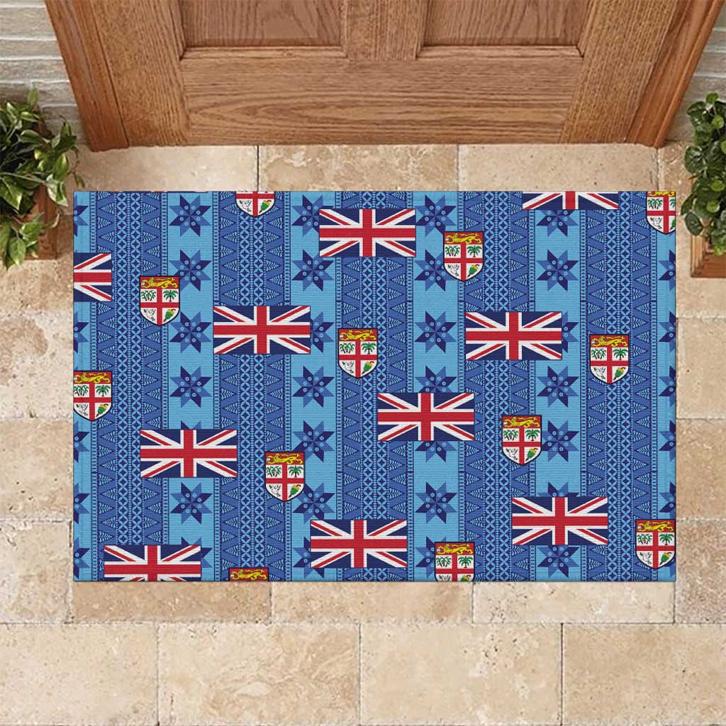 Fiji Masi Tapa Rubber Doormat Coat Of Arms LT05 Blue - Polynesian Pride