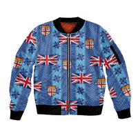 Fiji Masi Tapa Sleeve Zip Bomber Jacket Coat Of Arms - Polynesian Pride