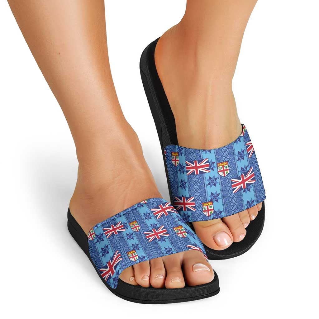 Fiji Masi Tapa Slide Sandals Coat Of Arms - Polynesian Pride