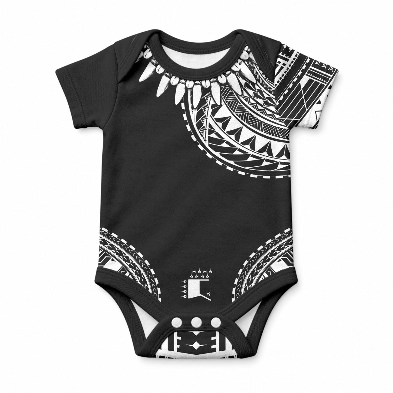 Polynesian Chief Inspired Costume Baby Onesie Tribal Pattern With Tooth Necklace Black