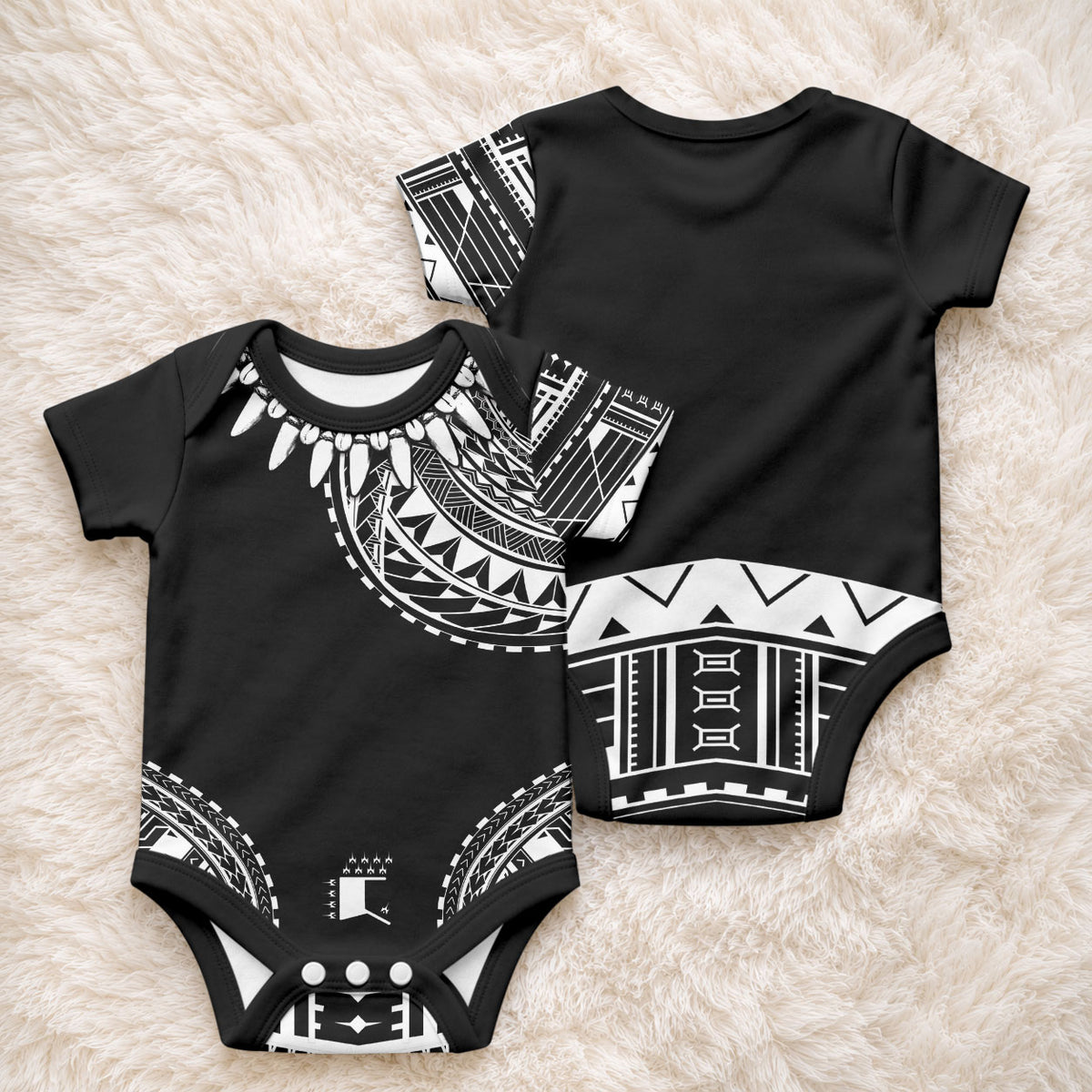 Polynesian Chief Inspired Costume Baby Onesie Tribal Pattern With Tooth Necklace Black