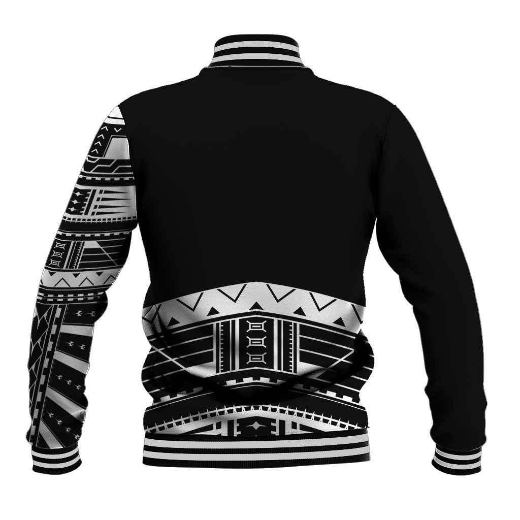 Polynesian Chief Inspired Costume Baseball Jacket Tribal Pattern With Tooth Necklace Black