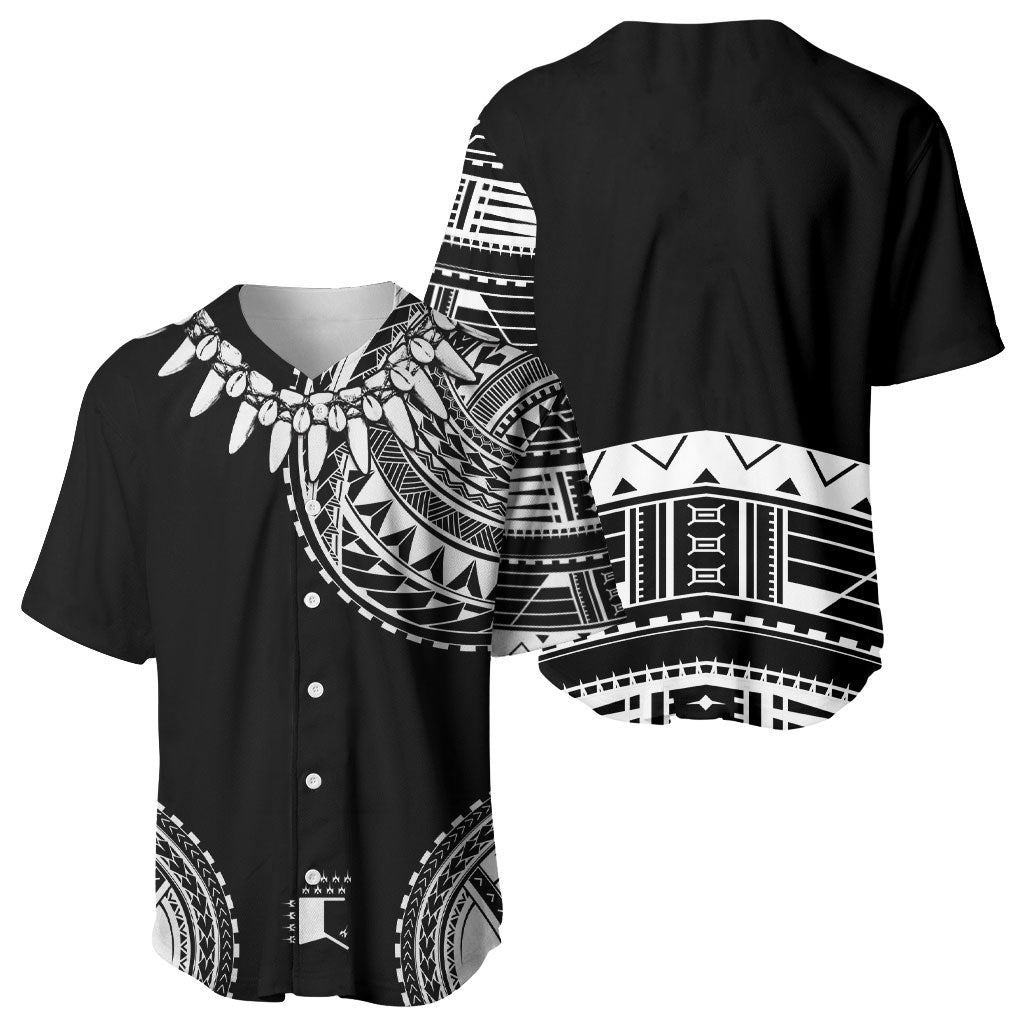 Polynesian Chief Inspired Costume Baseball Jersey Tribal Pattern With Tooth Necklace Black