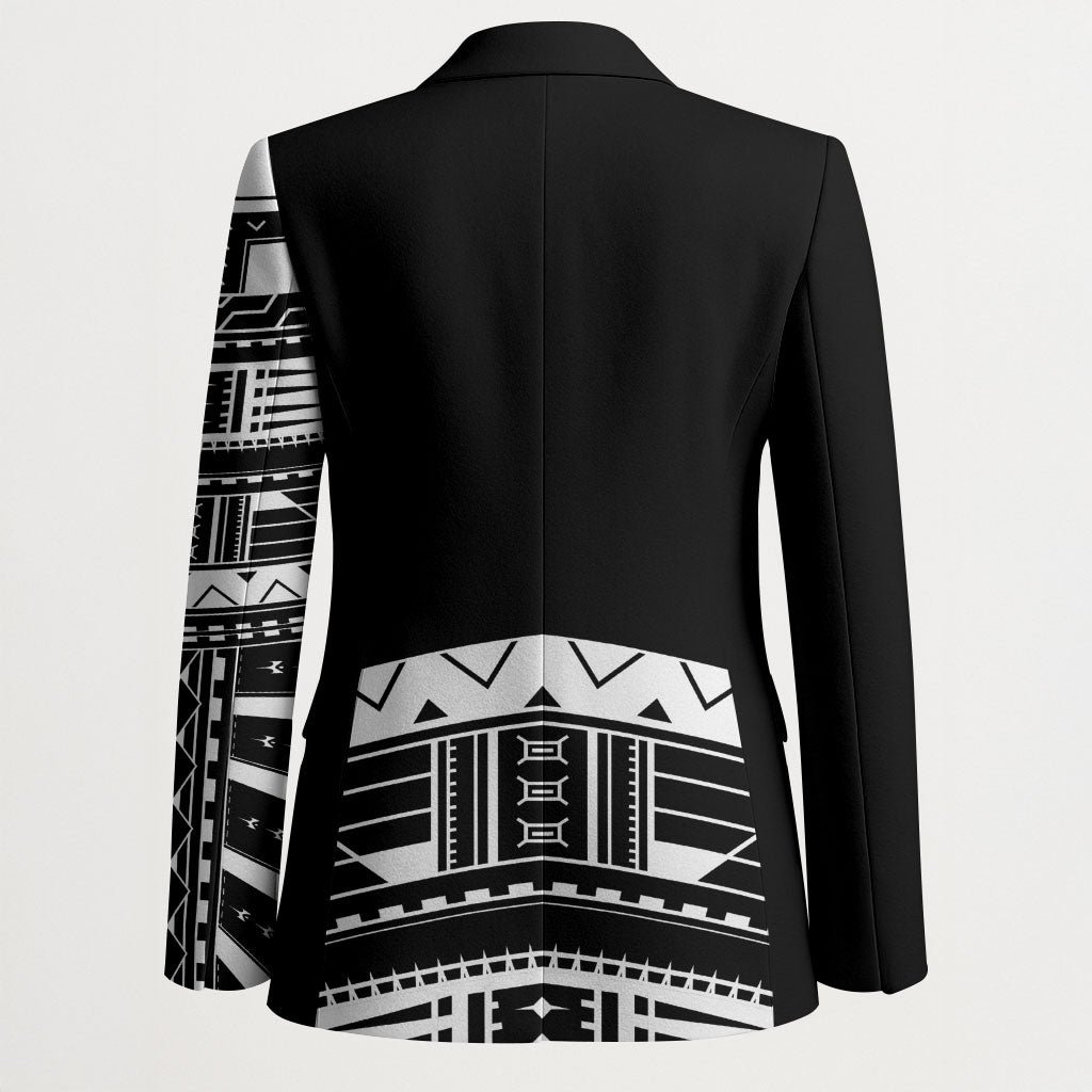 Polynesian Chief Inspired Costume Blazer Tribal Pattern With Tooth Necklace Black
