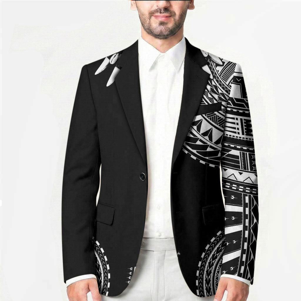 Polynesian Chief Inspired Costume Blazer Tribal Pattern With Tooth Necklace Black