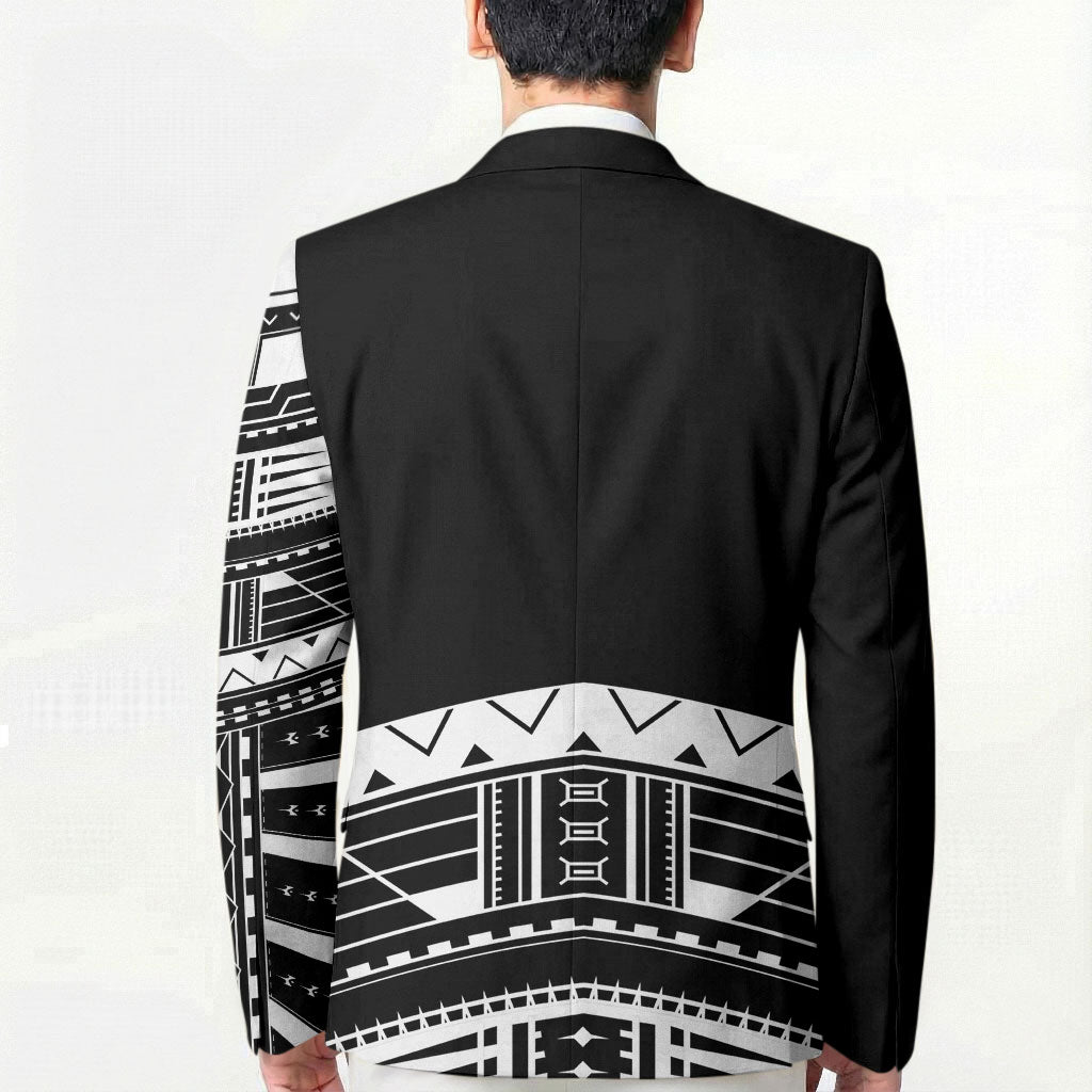 Polynesian Chief Inspired Costume Blazer Tribal Pattern With Tooth Necklace Black