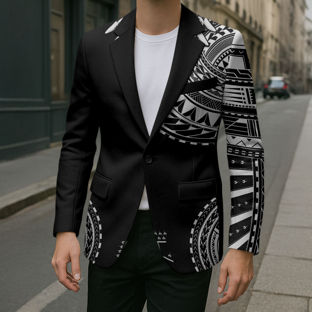 Polynesian Chief Inspired Costume Blazer Tribal Pattern With Tooth Necklace Black