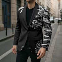 Polynesian Chief Inspired Costume Blazer Tribal Pattern With Tooth Necklace Black