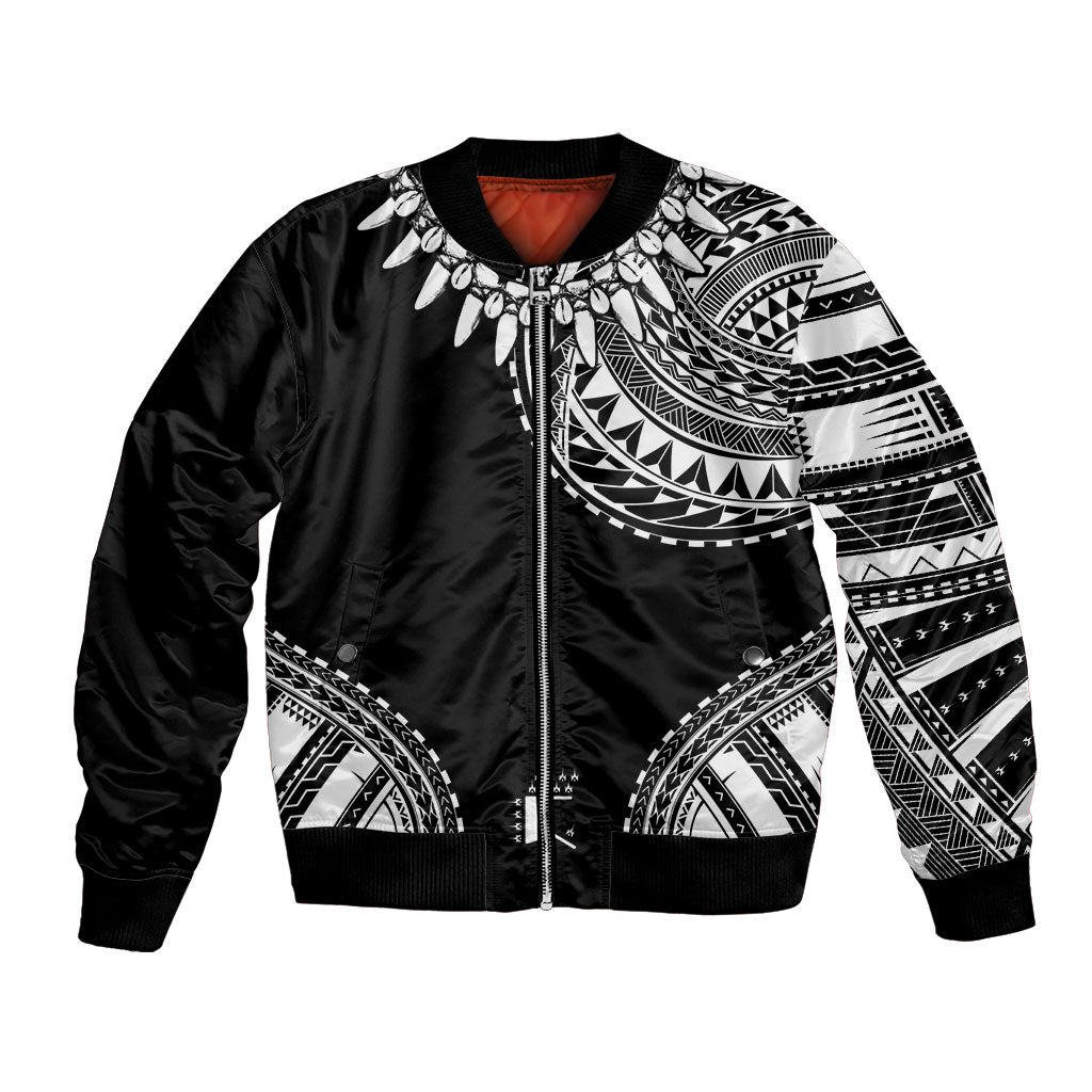 Polynesian Chief Inspired Costume Bomber Jacket Tribal Pattern With Tooth Necklace Black