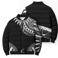 Polynesian Chief Inspired Costume Bomber Puffer Jacket Tribal Pattern With Tooth Necklace Black
