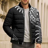 Polynesian Chief Inspired Costume Bomber Puffer Jacket Tribal Pattern With Tooth Necklace Black
