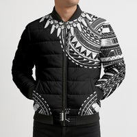 Polynesian Chief Inspired Costume Bomber Puffer Jacket Tribal Pattern With Tooth Necklace Black