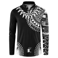 Polynesian Chief Inspired Costume Button Sweatshirt Tribal Pattern With Tooth Necklace Black