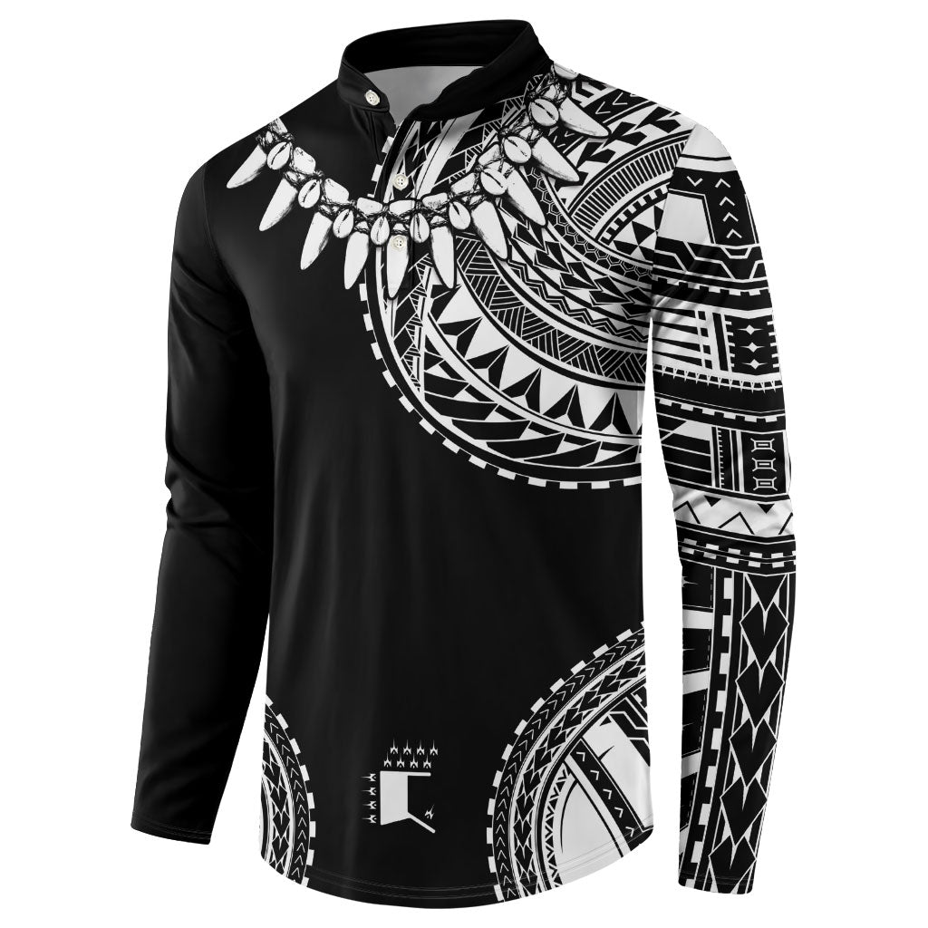 Polynesian Chief Inspired Costume Button Sweatshirt Tribal Pattern With Tooth Necklace Black