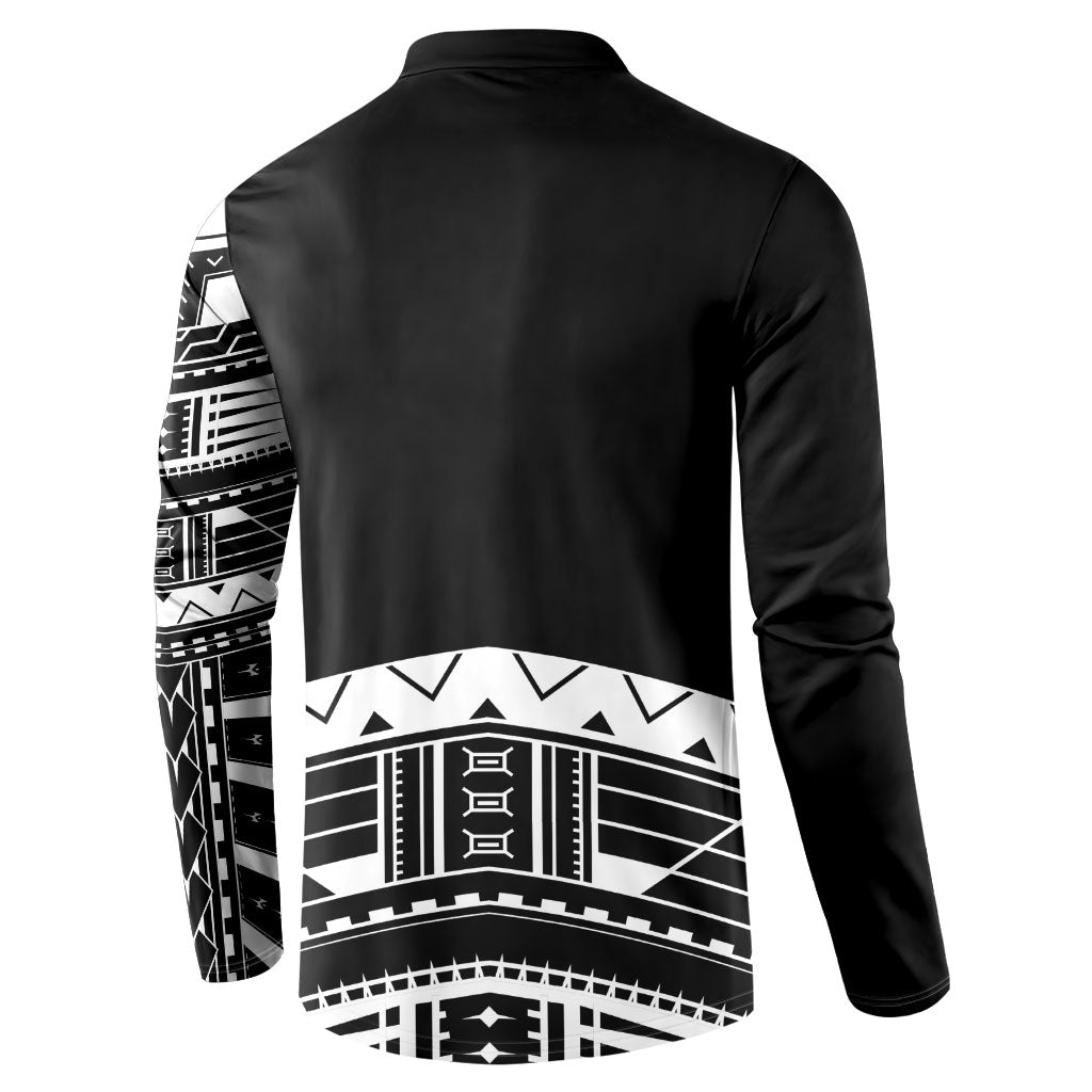 Polynesian Chief Inspired Costume Button Sweatshirt Tribal Pattern With Tooth Necklace Black