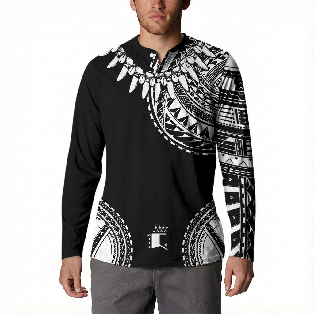 Polynesian Chief Inspired Costume Button Sweatshirt Tribal Pattern With Tooth Necklace Black