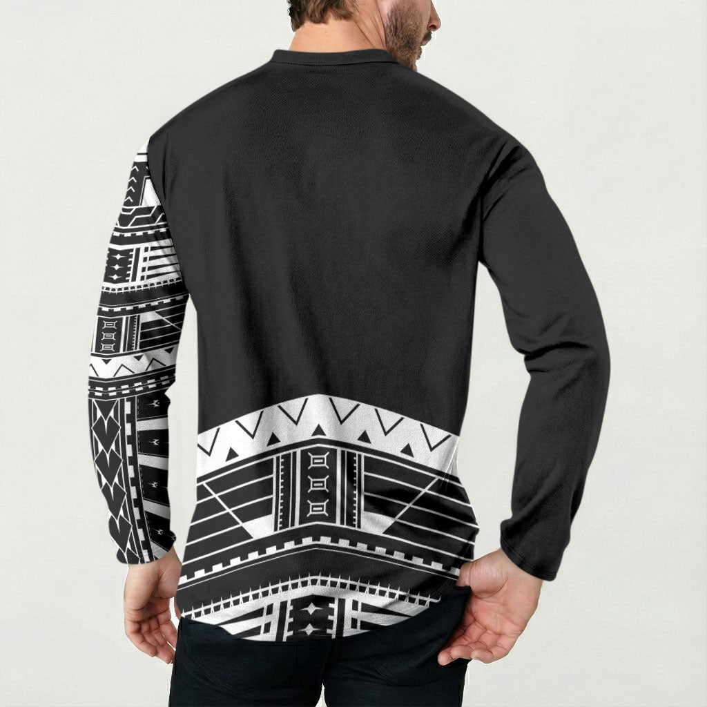 Polynesian Chief Inspired Costume Button Sweatshirt Tribal Pattern With Tooth Necklace Black