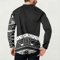 Polynesian Chief Inspired Costume Button Sweatshirt Tribal Pattern With Tooth Necklace Black