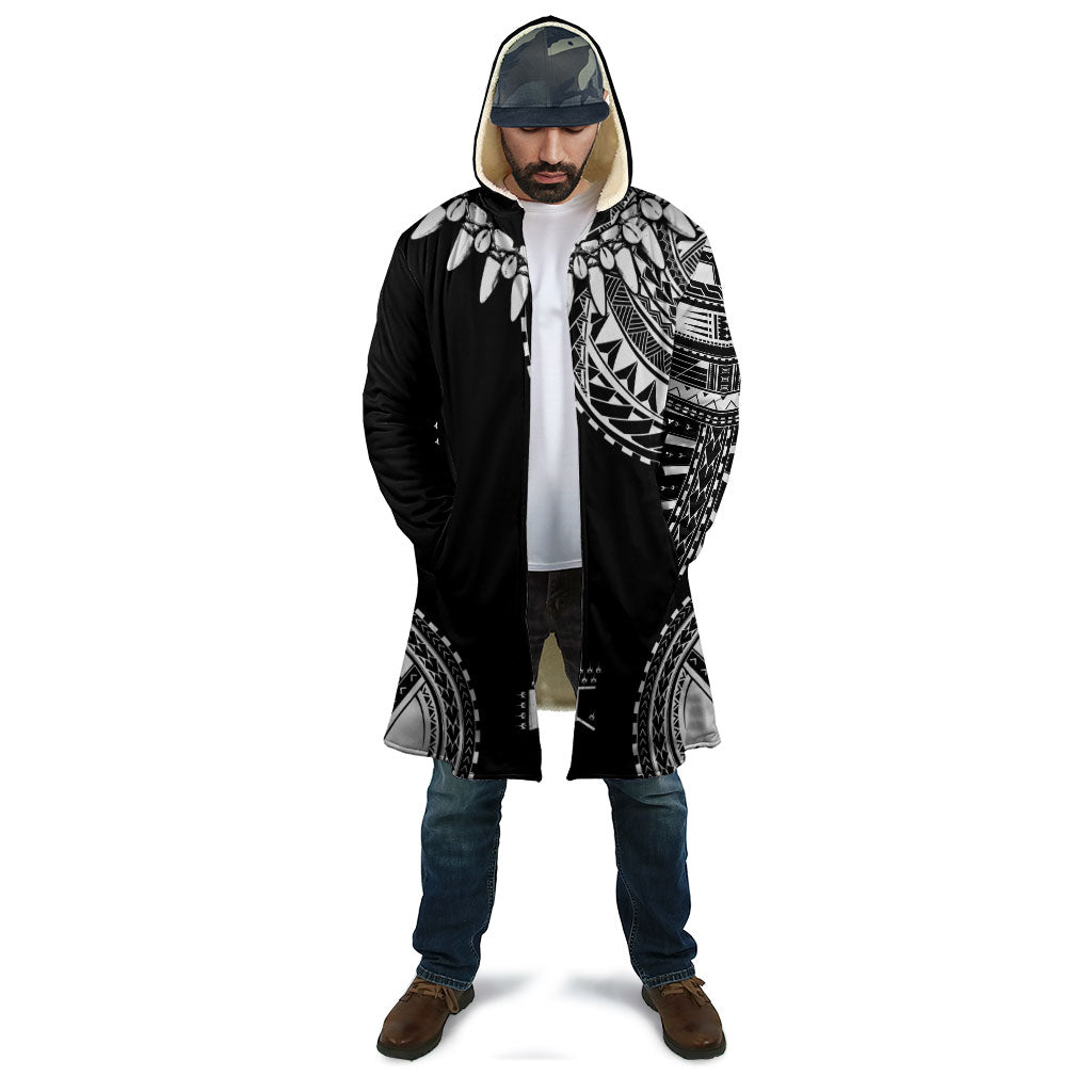 Polynesian Chief Inspired Costume Cloak Tribal Pattern With Tooth Necklace Black