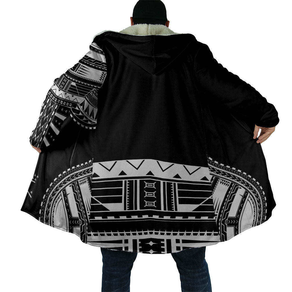 Polynesian Chief Inspired Costume Cloak Tribal Pattern With Tooth Necklace Black