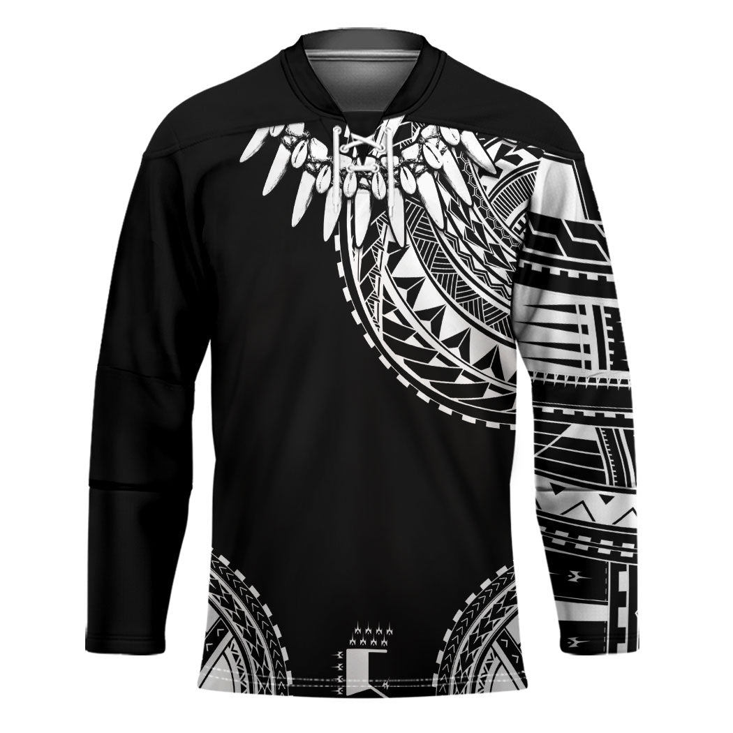Polynesian Chief Inspired Costume Hockey Jersey Tribal Pattern With Tooth Necklace Black