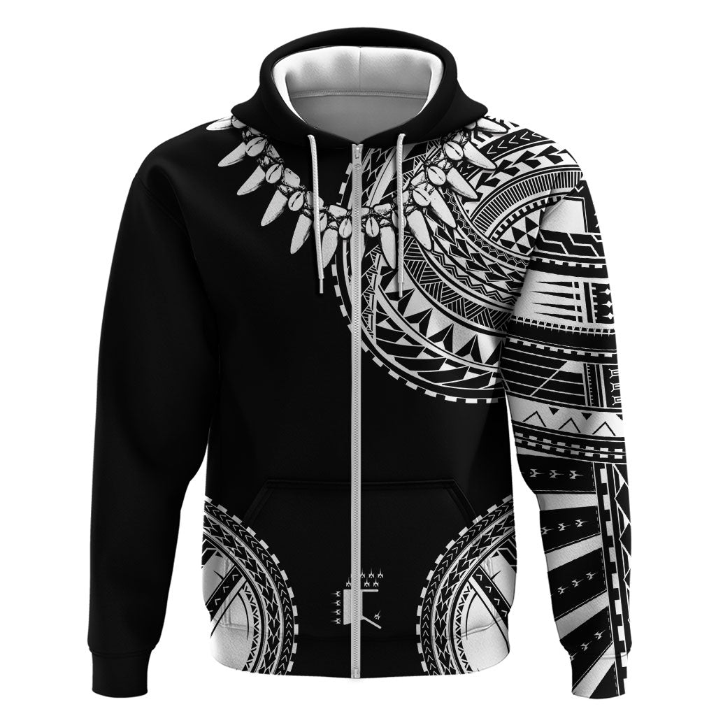 Polynesian Chief Inspired Costume Hoodie Tribal Pattern With Tooth Necklace Black
