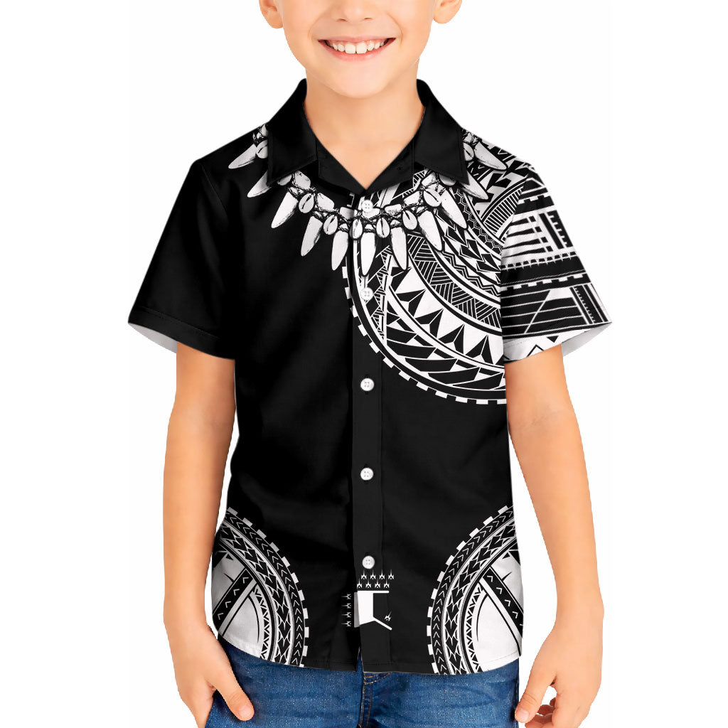 Polynesian Chief Inspired Costume Kid Hawaiian Shirt Tribal Pattern With Tooth Necklace Black