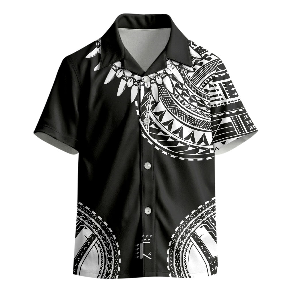 Polynesian Chief Inspired Costume Kid Hawaiian Shirt Tribal Pattern With Tooth Necklace Black