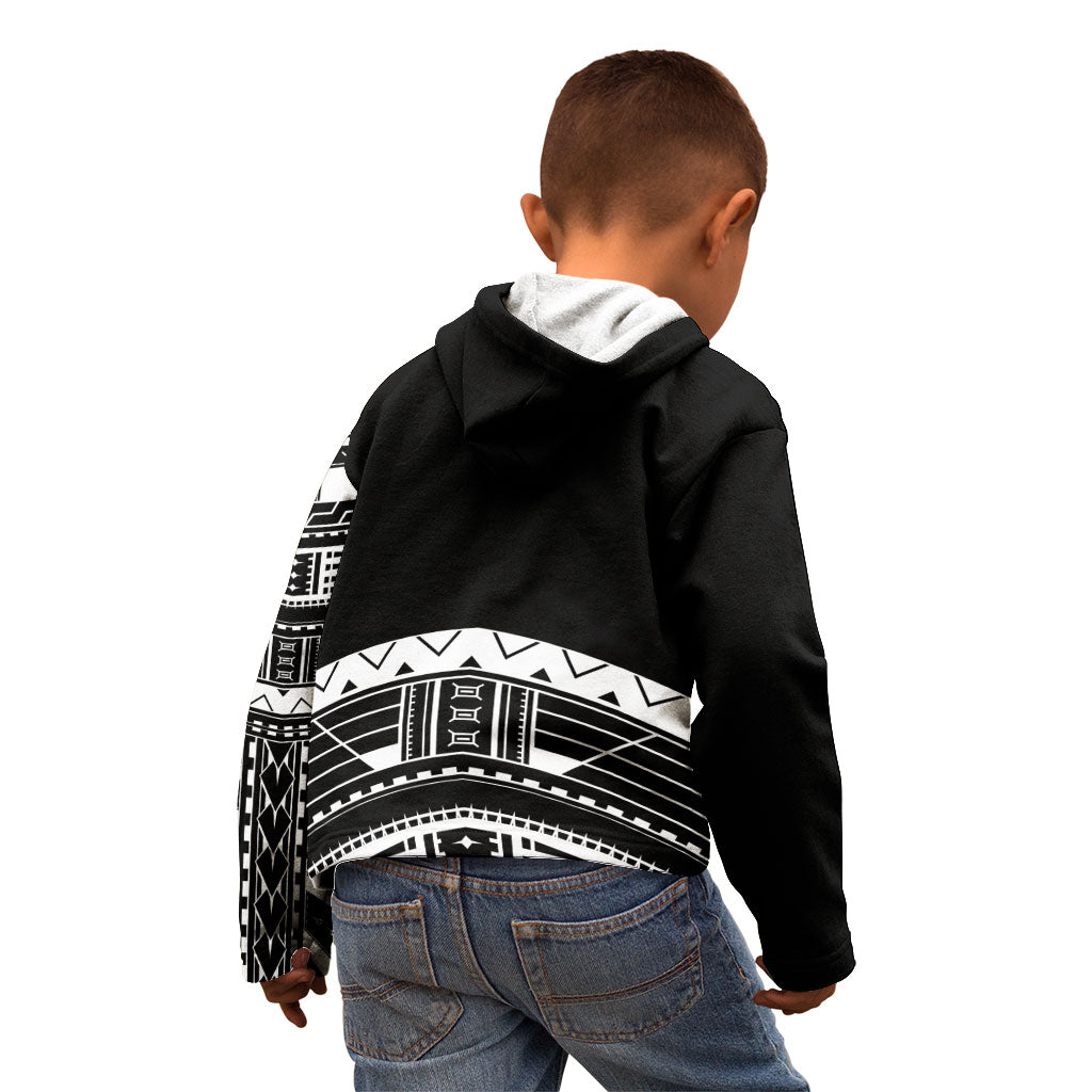 Polynesian Chief Inspired Costume Kid Hoodie Tribal Pattern With Tooth Necklace Black