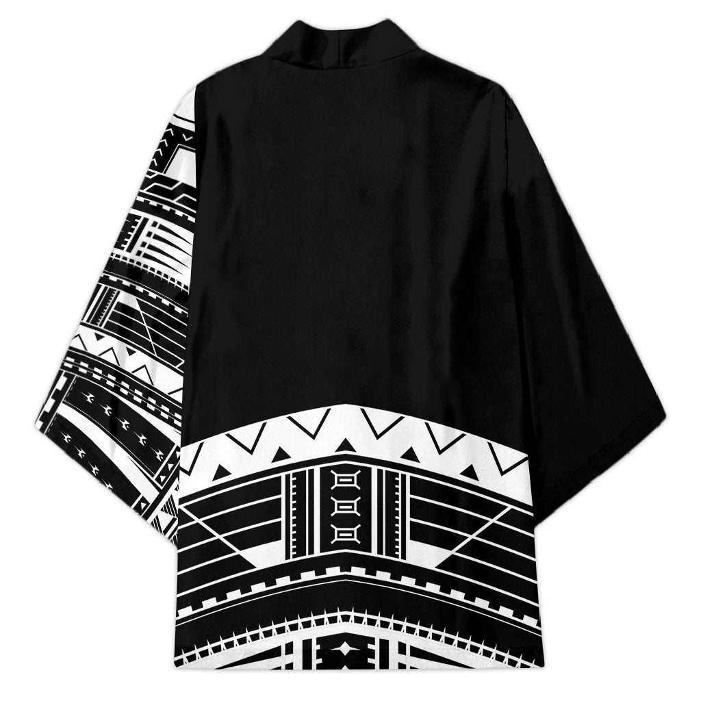 Polynesian Chief Inspired Costume Kimono Tribal Pattern With Tooth Necklace Black