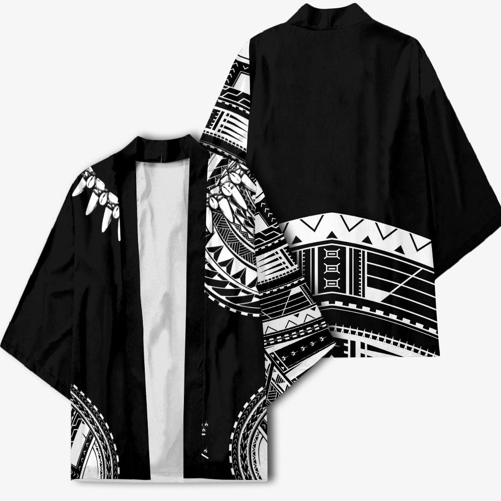 Polynesian Chief Inspired Costume Kimono Tribal Pattern With Tooth Necklace Black