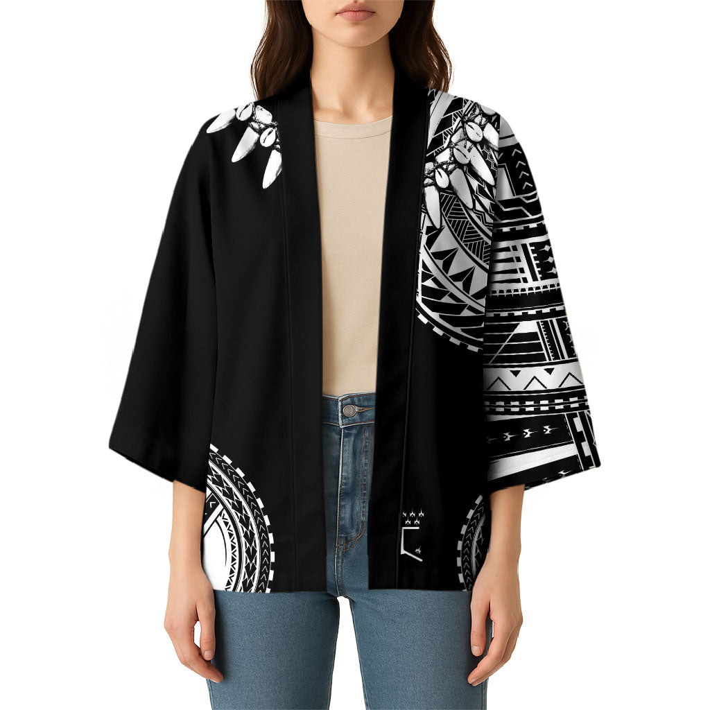 Polynesian Chief Inspired Costume Kimono Tribal Pattern With Tooth Necklace Black