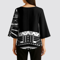 Polynesian Chief Inspired Costume Kimono Sleeve Blouse Tribal Pattern With Tooth Necklace Black