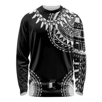 Polynesian Chief Inspired Costume Long Sleeve Shirt Tribal Pattern With Tooth Necklace Black
