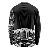 Polynesian Chief Inspired Costume Long Sleeve Shirt Tribal Pattern With Tooth Necklace Black