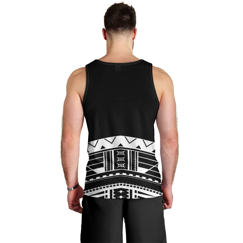 Polynesian Chief Inspired Costume Men Tank Top Tribal Pattern With Tooth Necklace Black