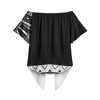Polynesian Chief Inspired Costume Off Shoulder Wrap Waist Top Tribal Pattern With Tooth Necklace Black