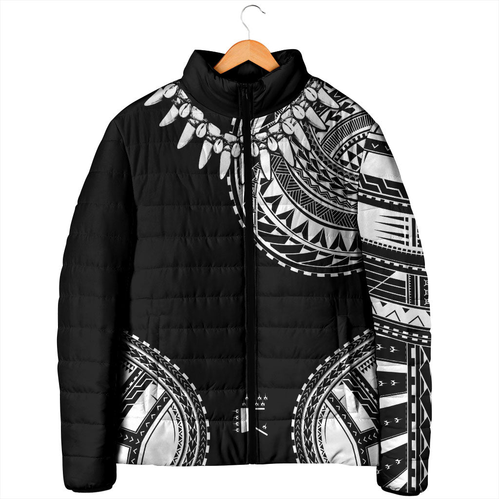 Polynesian Chief Inspired Costume Padded Jacket Tribal Pattern With Tooth Necklace Black
