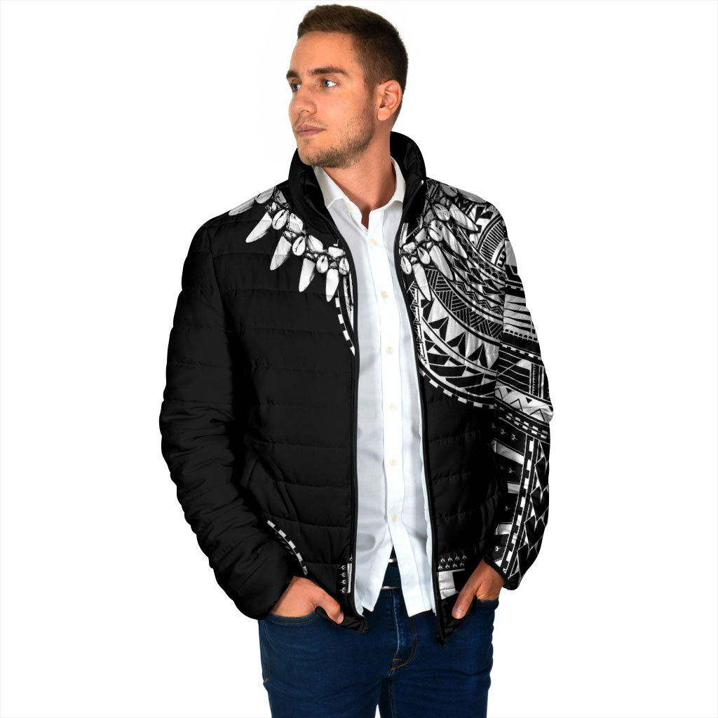 Polynesian Chief Inspired Costume Padded Jacket Tribal Pattern With Tooth Necklace Black