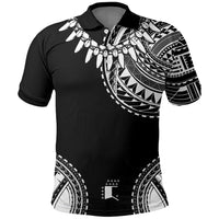 Polynesian Chief Inspired Costume Polo Shirt Tribal Pattern With Tooth Necklace Black